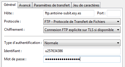 Gestionnaire de site Filezilla
